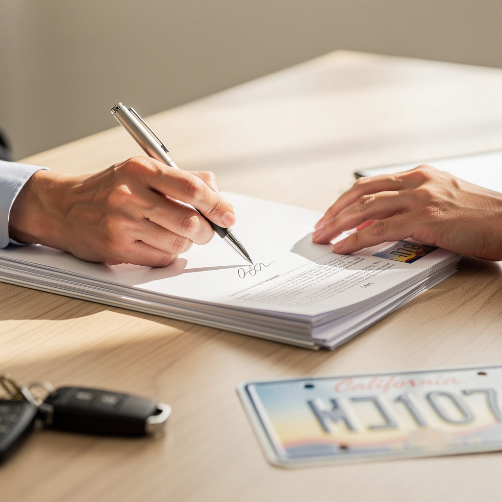 Torresanta Insurance Services agent assisting a client with DMV and insurance paperwork in Santa Barbara